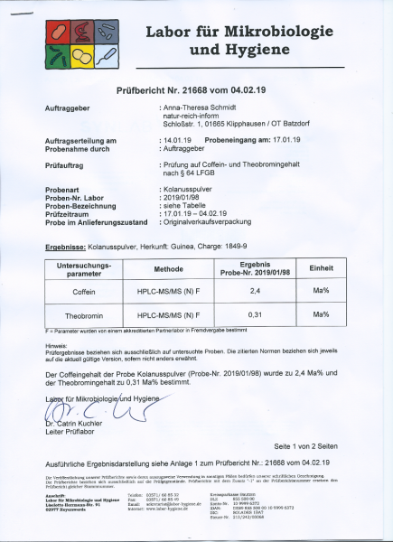 Laborbericht zum Koffein- und Theobromingehalt der Kolanuss / cola nitida